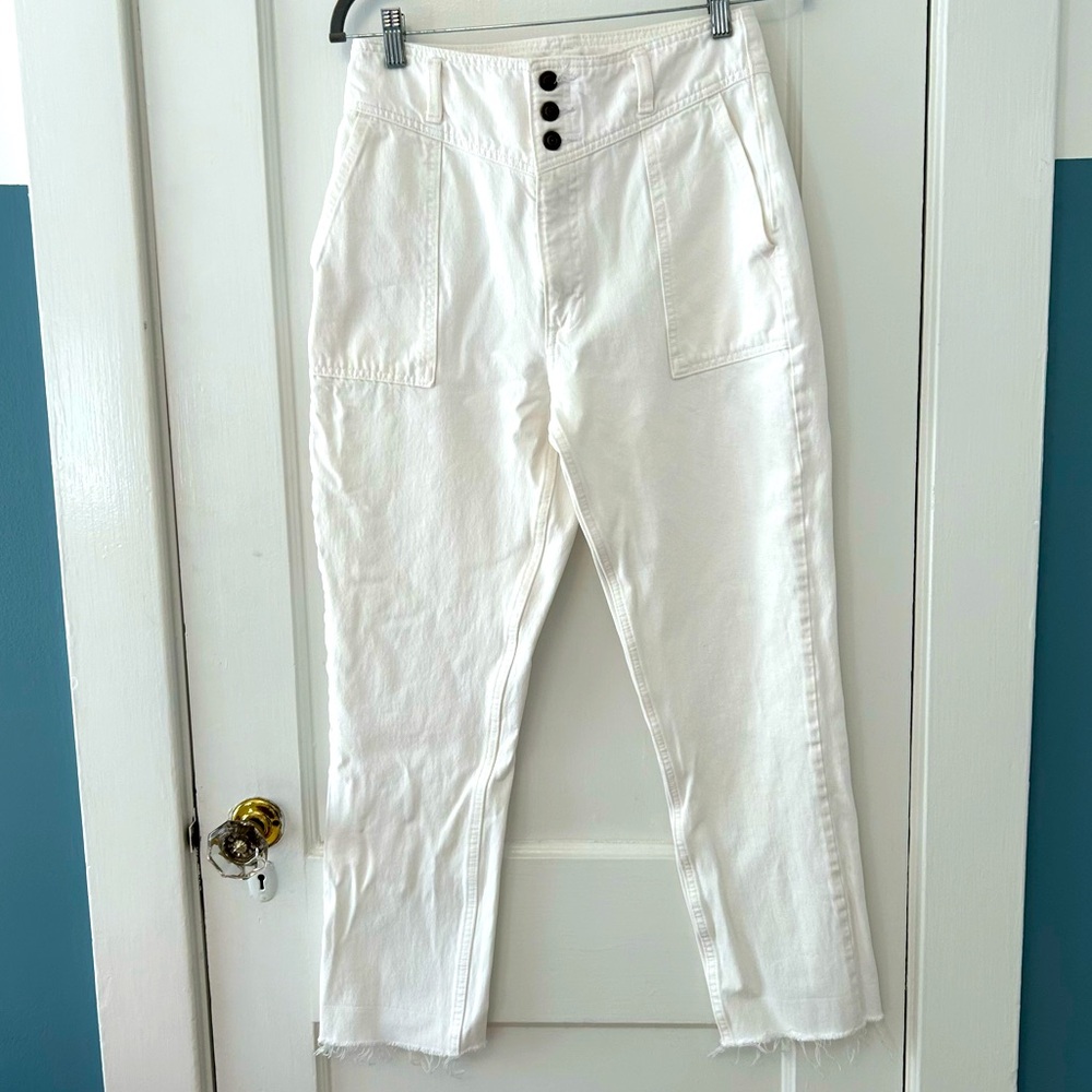 ABERCROMBIE & FITCH The A&F Mom Jean White High Rise Raw Hem size 27